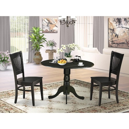 East West Furniture 3 Piece Dublin Kitchen Table Set - Black DLVA3-BLK-W